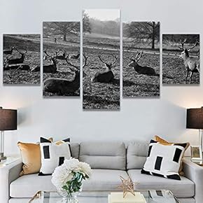 SIGNWIN 5 Panel Canvas Wall Art Animals Black...