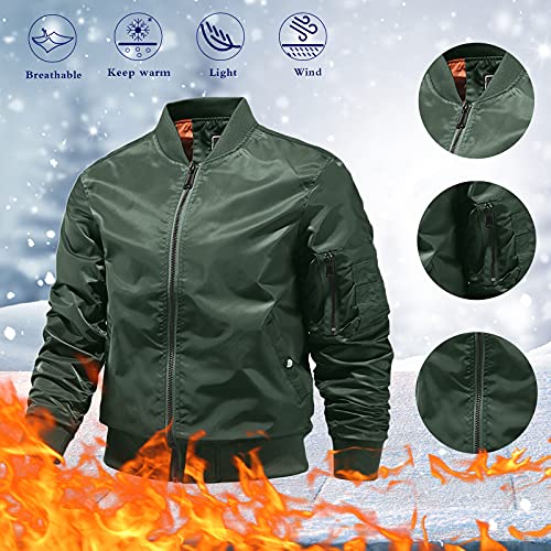 Mens Bomber Jacket Fall Winter Fleece Heavyweight Trendy Windbreaker Coato - image 3
