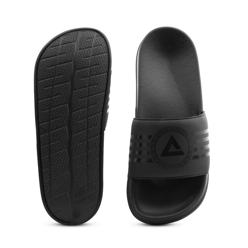 Image of ARVAN Mens Striped Logo EVA Sliders | Lightweight Slip-On Slippers with Cushioned Sole | Casual Open-Toe Slides