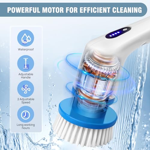 Image of Electric Spin Scrubber,Cordless Cleaning Brush,Shower Cleaning Brush with 9 Replaceable Brush Heads, Power Scrubber 2 Speeds,Adjustable & Detachable Long Handle, for Bathroom, Kitchen Cleaning