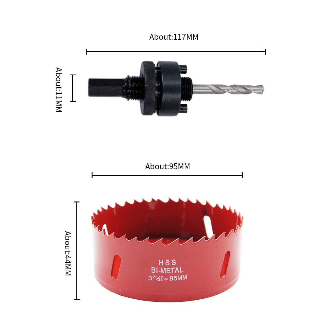 95mm Hole Saw,Drill Bit,LAIWEI Heavy Duty Mandrel Hole Cutter for Drilling Wood, Aluminum Profile, PVC and Other Materials(3-3/4")