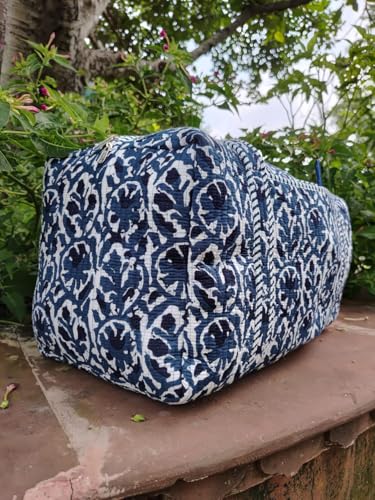 Indian Cotton Quilted Duffle Bags,Beautiful Block Print Quilted Bag,Weekender Bags,Handmade Colorful Travel Overnight Bags For Women Gifts4