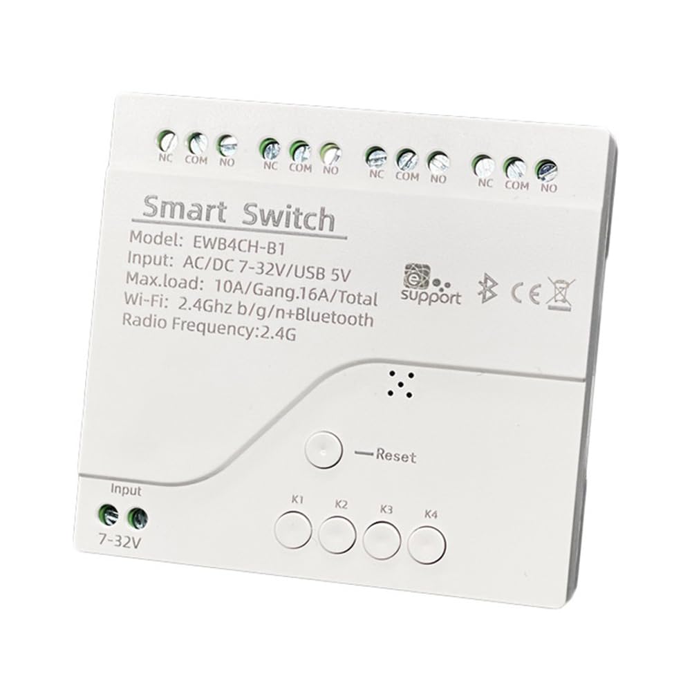 Vjsujehgy Smart Switch 4 Channel Smart Switch WiFi Bluetooth Wireless Dry Contact Relay Switch 7-32V