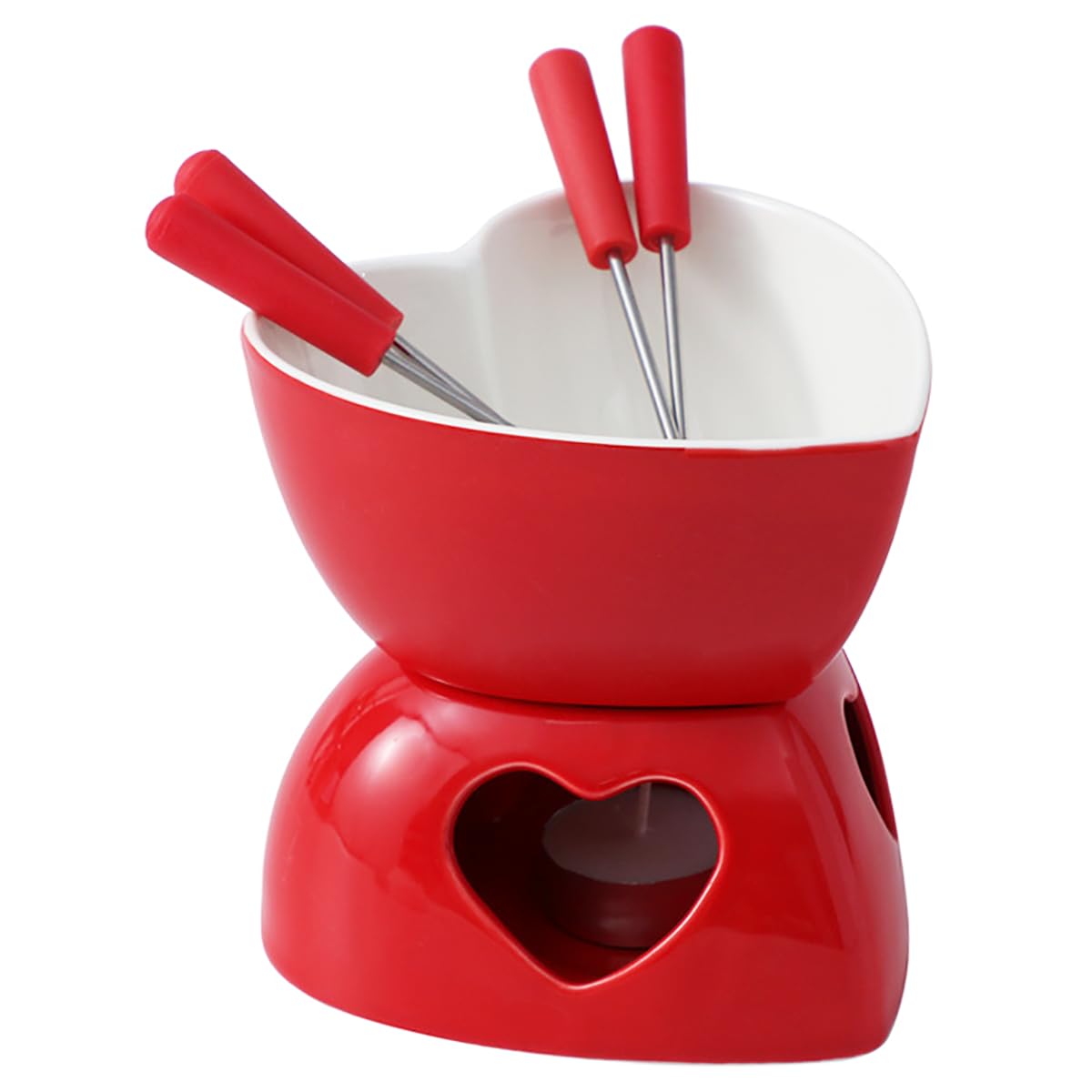 Sizikato Heart Shape Porcelain Chocolate Fondue Set, 11 Oz