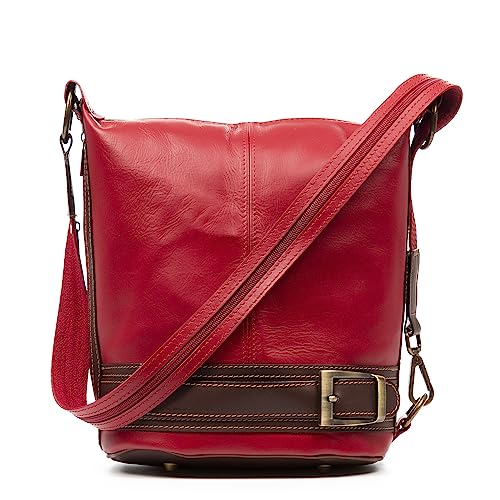 Firenze Artegiani. Alvito bolso bandolera-mochila Mujer. Piel auténtica-Sauvage. 23x17x24 cm. Color: Rojo