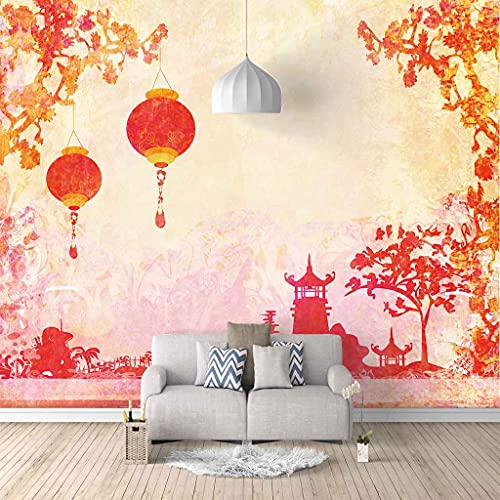 Papier Peint Murale Lanterne Rouge Chinois Poster Auto-adhésif Chambre Enfant Fille