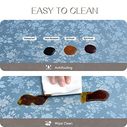 Image of Romanstile Waterproof Vinyl Tablecloth Rectangle, 60 x 120 Inch, Rose Blue | Flannel Backing Wipeable Table Cloth, Heavy Duty Plastic PU Table Cover for Kitchen Dining, Indoor & Outdoor Use