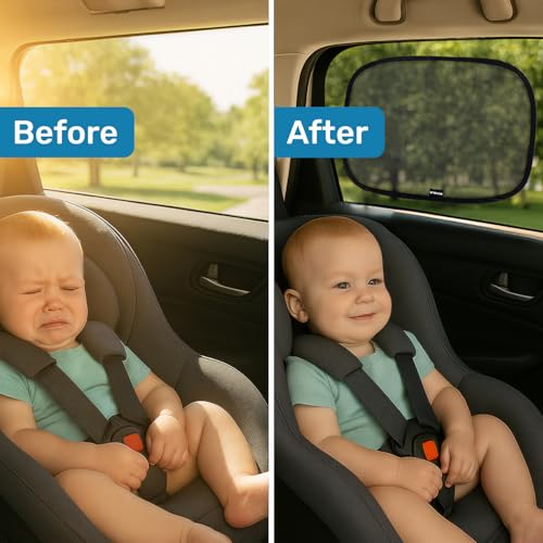 enovoe car window shades for baby 2 pack - 21x14 inches sun shade blocker cling - glare shield and uv rays protection for your child - side windows screens for suv- mesh window shades for car baby