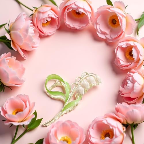 Pinza grande de metal con flor rosa para cabello miniatura 4