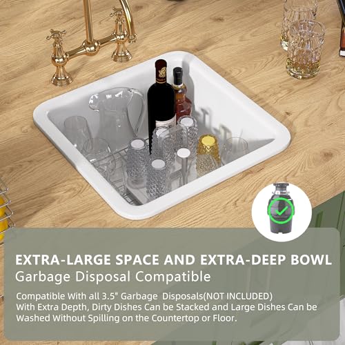 Tuktuk 18 INCH UNDERMOUNT BAR SINK Undermount White Bar Sink 18 X18 Fireclay Kitchen Sink Drop In Prep Wet Sink Topmount Rv Sink Small Farm Sink Single Bowl thumb #5
