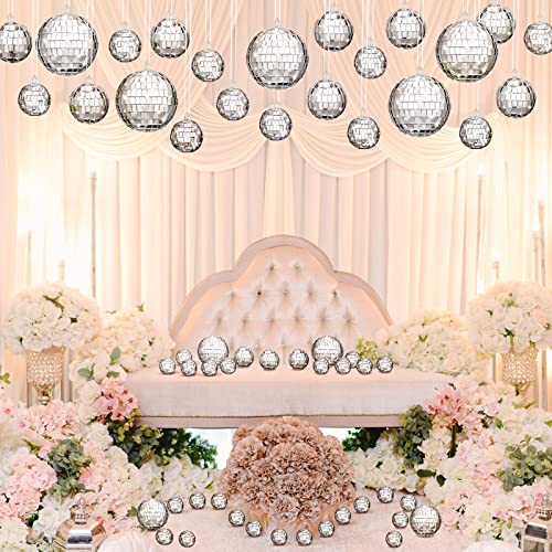 Image of MTLEE 20 Pcs Disco Balls Decoration Mirror Disco Ball Assorted Silver Hanging Mini Glass Different Sizes Reflective with Rope for 70s Wedding Dance Music Prom Props(3.9 Inch, 3.15 Inch, 2 Inch)