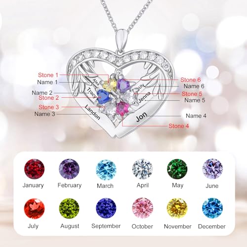 Custom Heart Pendant Necklace for Mom and Grandma with 1-6 Names and Simulated Birthstones Personalized Mother Sterling Silver Necklace for Christmas Birthday or Mother's Day2