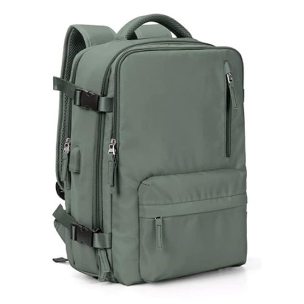 Mochila verde de viaje con gran capacidad y bolsa de aseo portátil 8