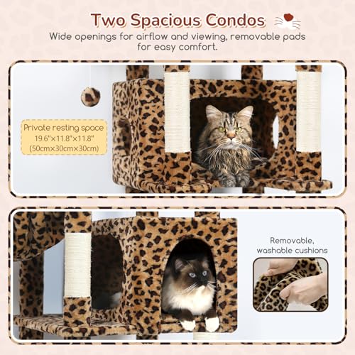 Image of Globlazer Heavy Duty Cat Tree, 74inch Sturdy Cat Tower for Large Cats Adult, Big Cat Tree with 7 Sisal Scratching Posts, 2 Padded Cat Condos, 2 Hanging Baskets, Enlarged Top Perch, S74, Leopard Print
