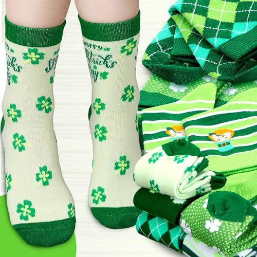 Image of 12 Pairs St. Patrick's Day Socks Fun Shamrock Clover Irish Black Green Novelty Crew Dress Socks St. Patricks Day Party Gift for Womens Men