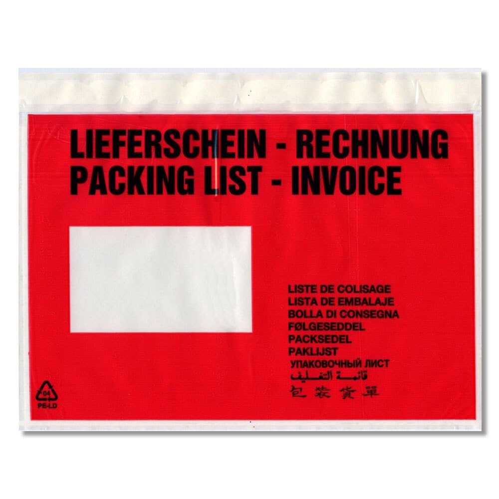 Lieferscheintaschen mit Druck Lieferschein-Rechnung, PE, C5 = 240 x 160 + 20 mm, 1000 Stück