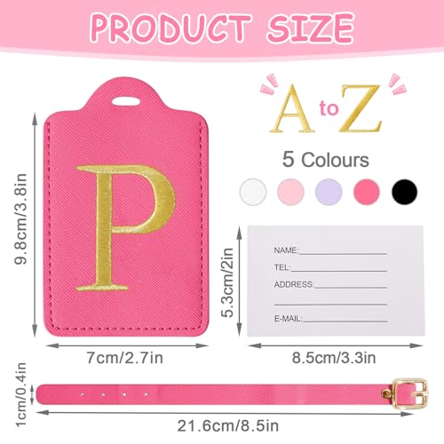 Image of Initial Letter Luggage Tags for Suitcases, Personalized Embroidered Letter Luggage Bag Suitcase Identifier Name Tag, Cute PU Leather Travel Luggage Tags, Bag Tags for Luggage Handbags(Rosered P)