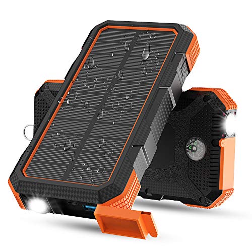 Portable Phone Charger X-DRAGON 24000mAh Solar Phone Charger Power Bank Waterproof Fast Charging Qi Portable Charger External Battery Pack with Flashlight Compass Solar Panel Charging Bank