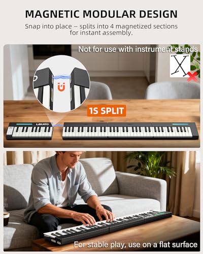 LEKATO Portable Piano Keyboard, 4 pcs Magnetic Electric Piano with Up to 88 Keys, 128 Tones, 128 Rhythm, 21 Demo, Split, Dual Tone, Record, Bluetooth MIDI, Headphone Jack, for Beginners Home Travel - Les Beatles, Paul McCartney, John Lennon, RIngo Starr, George Harrison LEKATO Portable Piano Keyboard, 4 pcs Magnetic Electric Piano with Up to 88 Keys, 128 Tones, 128 Rhythm, 21 Demo, Split, Dual Tone, Record, Bluetooth MIDI, Headphone Jack, for Beginners Home Travel – Image 3