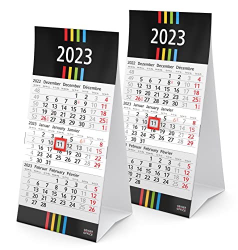 3-Monats-Tischkalender 2023 | 2er Sparpack | 10 x 20 cm | stabiler Dachaufsteller aus Karton mit Ferienterminen | Made in Germany by Geiger-Office Cover