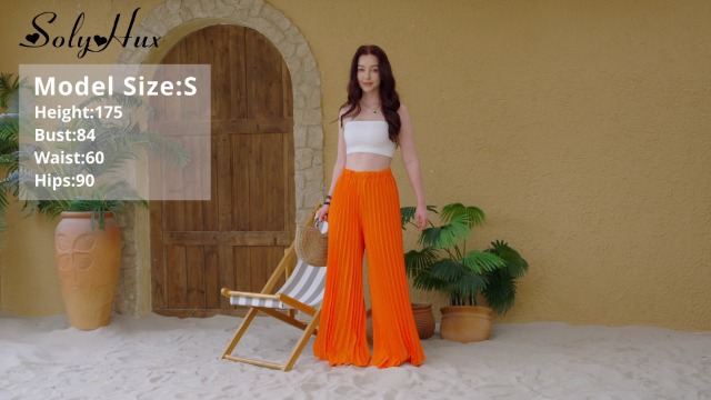 SOLY HUX Women's Wide Leg Palazzo Pleated Pants High Waisted Flowy