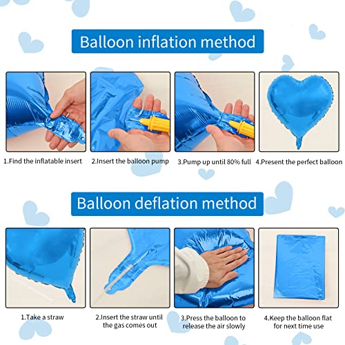Image of Blue Foil Heart Balloons, 10PCS 18inch Love Shape for Helium Birthday Party Decorations, Boys Men, Baby Shower, Valentines, Wedding, Anniversary