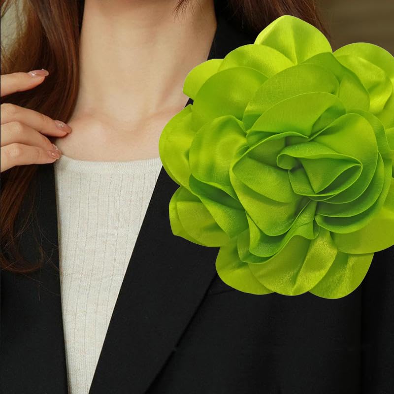 Image of Dainty Fabric Rose & Camellia Flower Oversized Brooch Pins & Hair Clip - Large Lapel Pin, 4.3in /7.5in
