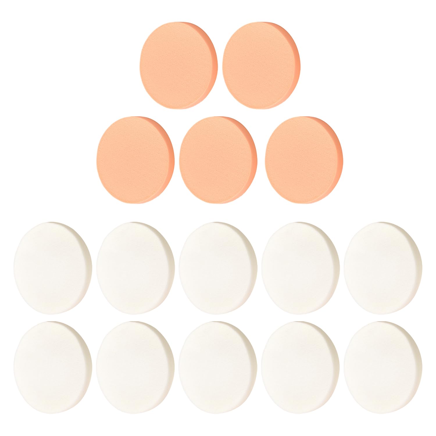 15 esponjas de maquillaje redondas, suaves y reutilizables, adecuadas para líquidos, cremas y polvos, adecuadas para uso diario (blanco y tono de piel, 55 x 7 mm)