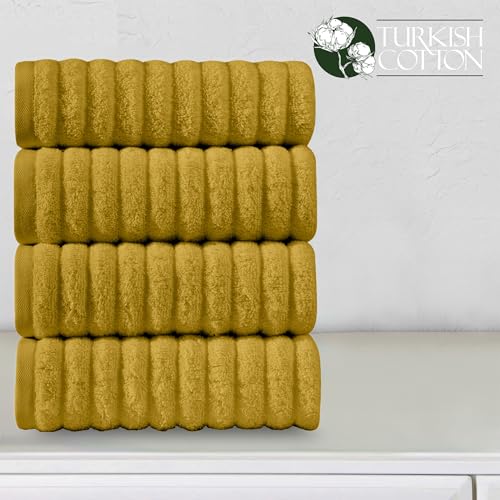 Image of Elegant Comfort Luxury 100% Turkish Cotton Corduroy Ribbed 4 Pack Hand Towel Set 16 x 28 Inch - Absorbent, Super Soft, Quick Dry, Premium Towels for Bathroom, Gym, Spa and Hotel Use, Gold