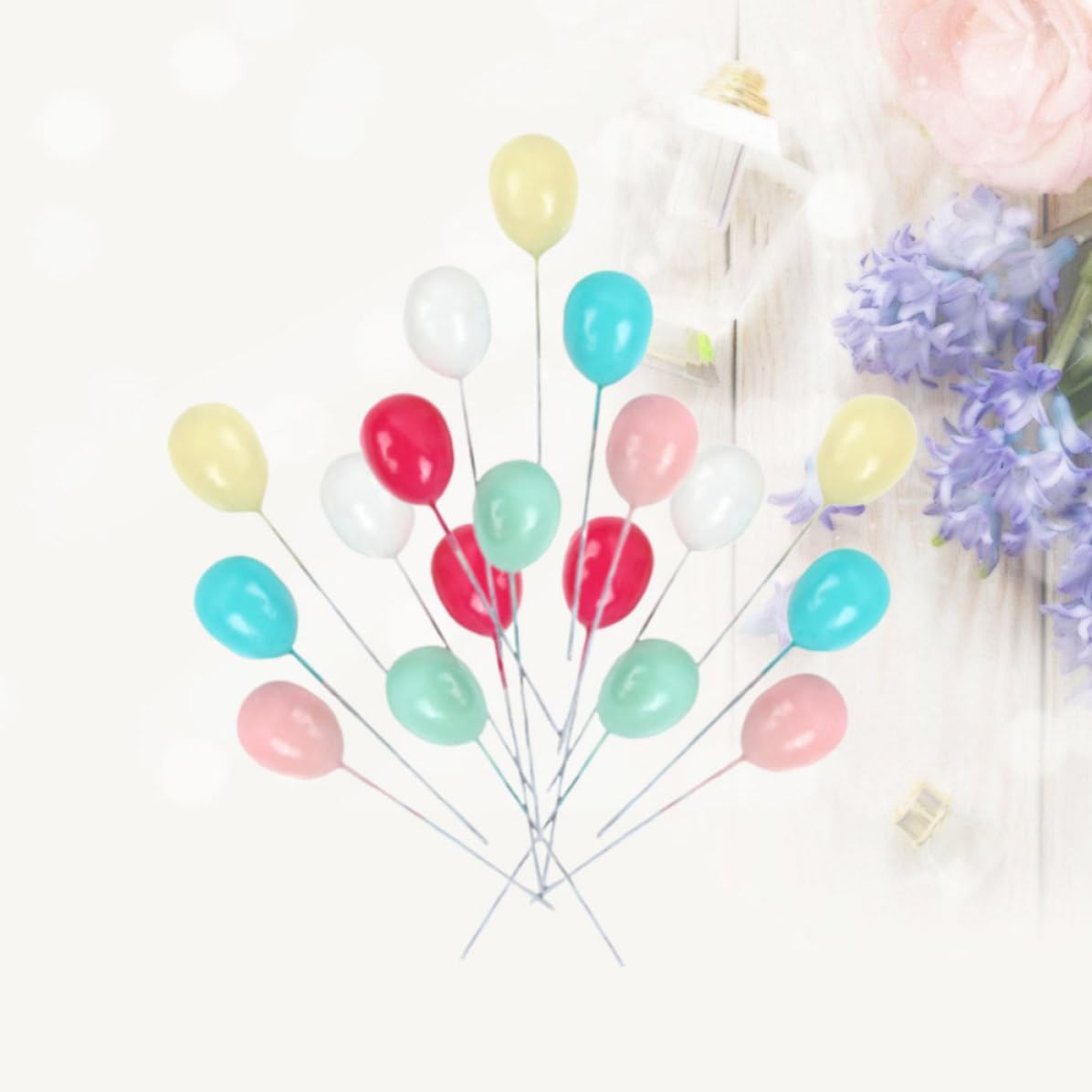Balloon Shaped Birthday Cake Topper 18Pcs Lightweight Party Insert | Colorful Mixed Set, Non-Edible Decoration, for Cake Display, Birthday and Party Dessert Tables