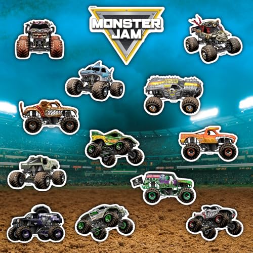 Monster Jam Trucks Decal Pack - Set of 15 Monster Truck Stickers Includes Grave Digger El Toro Loco Max D Zombie Megalodon Dragon Soldier Fortune Mutt