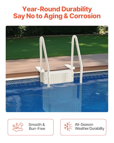 VEVOR Swimming Pool Ladder, 4-Step Double Handrails Stairs with Non-Slip Heavy Duty Steps, Max Load Capacity 400 lbs, for 48-54 in Inground & Above-Ground Pools of Any Decking Surface, Milk White