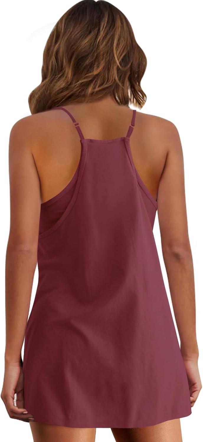 Panadila Womens Summer Sleeveless Mini Dress V Neck Spaghetti Strap Sundress Athletic Short Dress with Pockets - Image 4