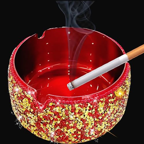 Sparkling Red Ashtray Bling Diamond Rhinestone Decor for Home Stainless Steel Ashtray for Home and Party Decor