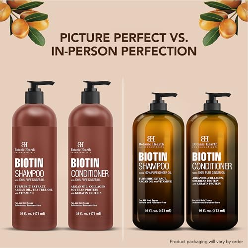 Botanic Hearth Biotin Shampoo and Conditioner Set - with Ginger Oil & Keratin for Hair Loss and Thinning Hair for Men and Women - Sulfate Free, 16 fl oz each