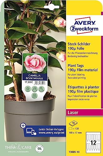 AVERY Zweckform T3005-10 Weatherproof Plug-in Signs Pack of 120 (100 x 20 mm on A4, Printable Plant Signs, Tear-Resistant - Image 2