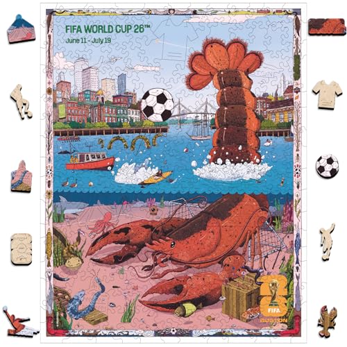 Image of FIFA World Cup 2026 City Puzzle Boston Poster - Wooden Puzzle for Adult, 200 Pieces Irregular Shape Puzzle, 5MM Thick, Creative Collectible Gift for Fans, Officially Licensed Product, 9.3x11.8''