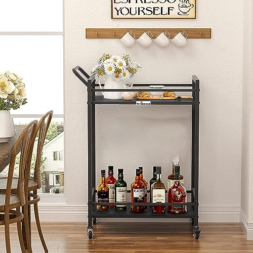 Image of WINSTAR Metal Rolling Trolley with Lockable Wheels | Heavy Duty Multifunctional Metal Frame Cart | Ideal for Home, Kitchen, Bathroom and Office Storage | (Black, 2-Tier)