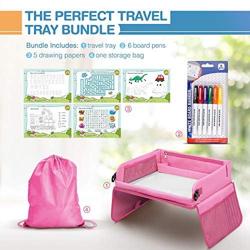 lenbest Kinder Reisetisch Kindersitz Spiel, Lernspielzeug für den Innenbereich mit 1 Transparenter Zeichnungsfilm + 5 Zeichenpapier + 6 Farbstifte - Zeichenbrett Geschenk für zu Hause, Reise(Rosa)
