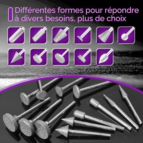 Forets de meulage diamant compatible Dremel avec accessoires de sculpture sur pierre et polissage