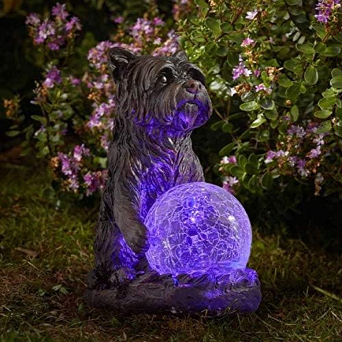 garden mile Novelty Solar Powered Garden Ornaments Outdoor Dog Statue With Multicoloured LED Lights Weatherproof Durable Animal Solar Garden Lights for Patio Garden Ornaments Home Decor (Mystic Dog)
