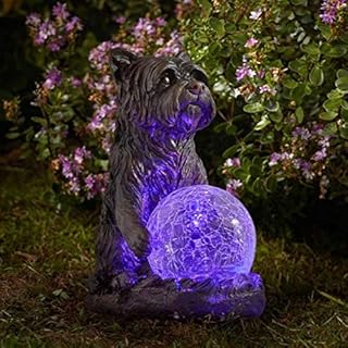 garden mile Novelty Solar Powered Garden Ornaments Outdoor Dog Statue With Multicoloured LED Lights Weatherproof Durable Animal Solar Garden Lights for Patio Garden Ornaments Home Decor (Mystic Dog)