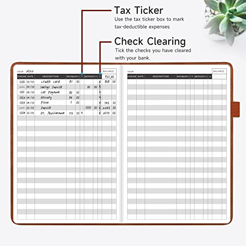Registre de chèques et de transactions marron avec carnet de chèques rigide - 3
