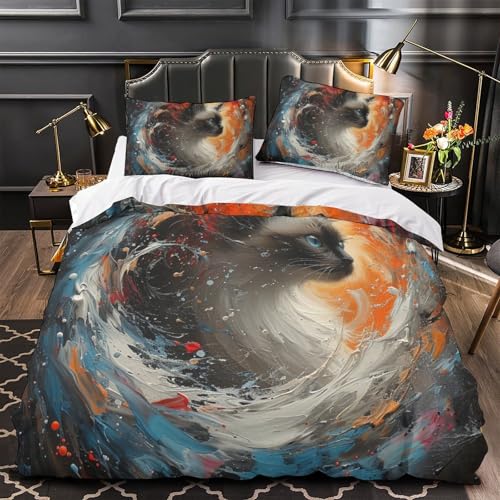 Linge de lit chat flamme 3D en microfibre super douce de qualité supérieure - 4