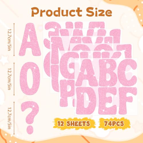 Image of Bulletin Board Letters 74 PCS Glitter Letter Stickers Large 5 Inch, Pink | 12 Sheets,Alphabet Number Stickers,Self-Adhesive,Sticker Letters for Poster Board,Classroom,Display,Mailbox,Craft,Party Decor
