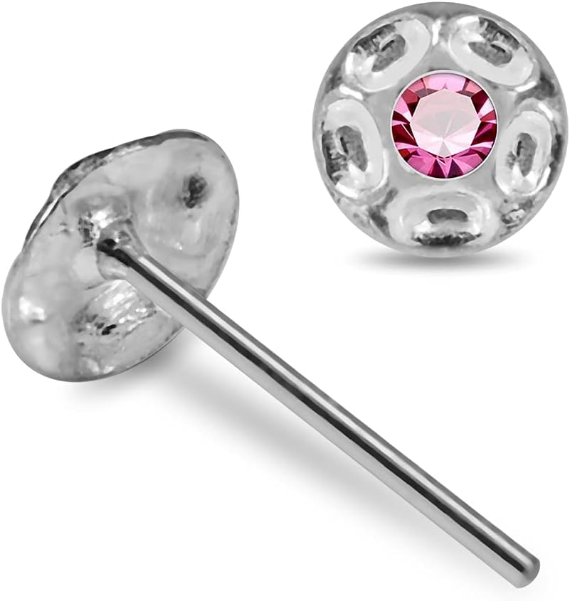 Crystal Stone Tribal Shield 22 Gauge 925 Sterling Silver Straight Nose Pin - Nose Stud - Tiny Nose Ring - Nose Piercing Body Jewelry