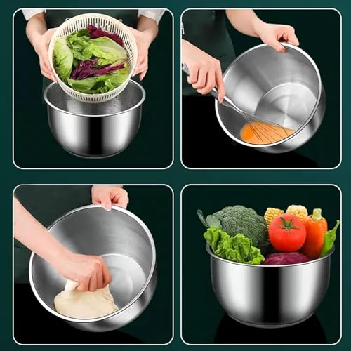 Salatschleuder aus Edelstahl, Gemüsewaschmaschine und Trockner mit PP-Deckel, ideal zum Waschen von Obst, Nudeln und Pommes, 6 l Fassungsvermögen