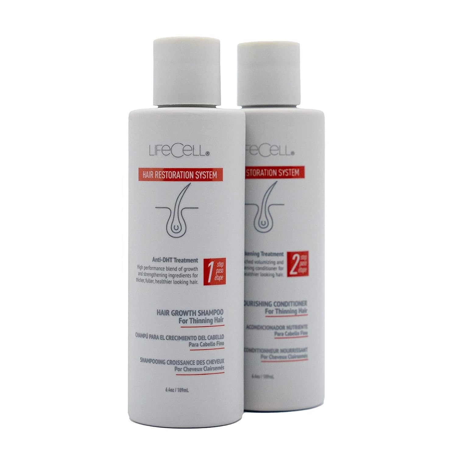LifeCellHair Restoration System – Anti-DHT Shampoo & Conditioner for Thicker, Fuller Hair – Strengthens & Revitalizes – Supports Scalp Health & Hair Growth