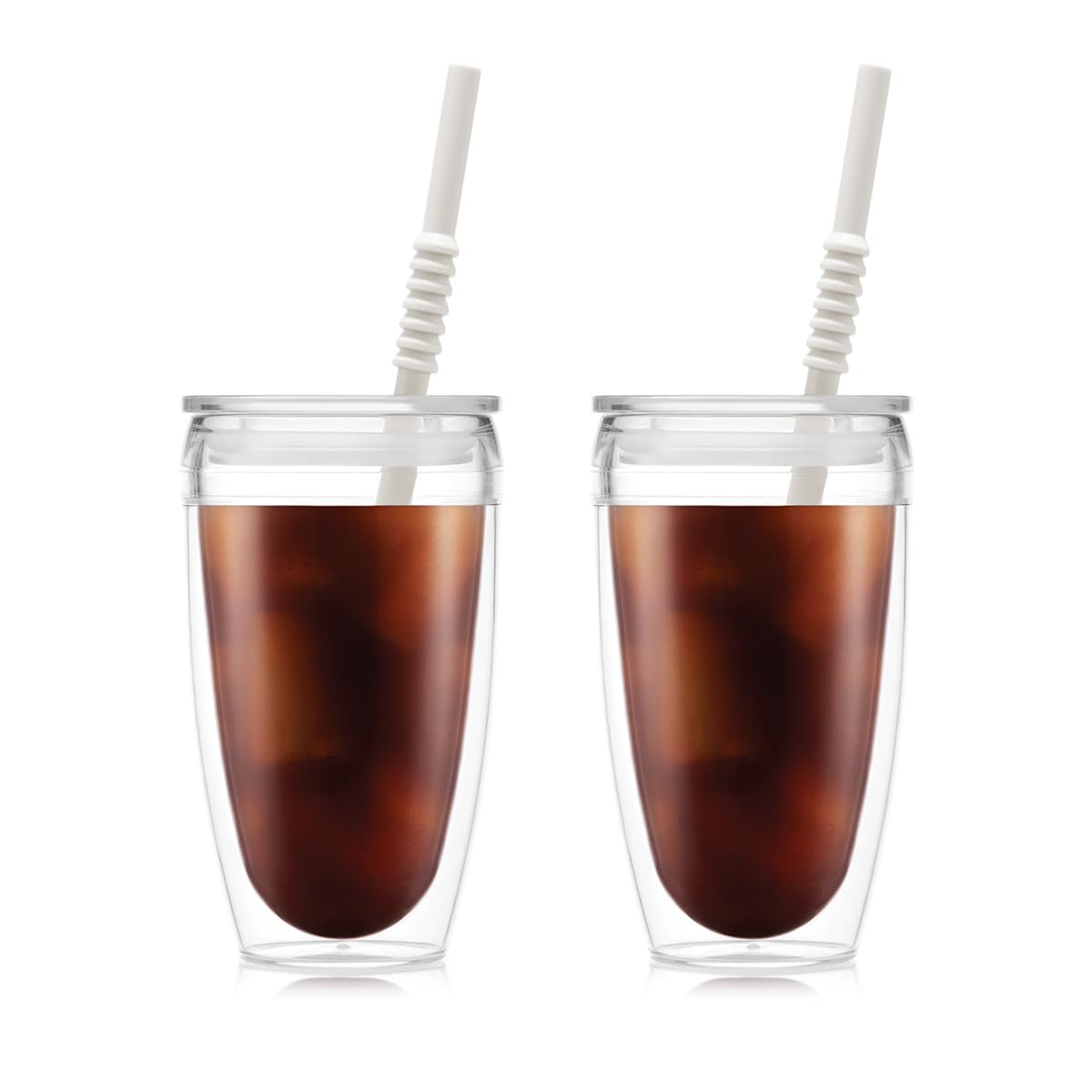 Bodum Pavina Insulated Travel Tumbler with Lid and Straw, BPA Free Plastic, 13.5 oz, Set of 2