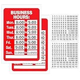 EXEXIUO 2Pcs Business Hours Sign, 7.7 x 11.7 Hours of Operation Signs for Business, Open and Closed Store Signs with Adhesive Pads and Number Sticker
